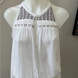 Ramy Brook White Tank Top with Black Detailing